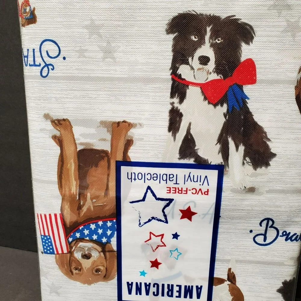 Americana Dogs Vinyl Tablecloth, 52x70, Fourth of July Barbecue Decor NWT